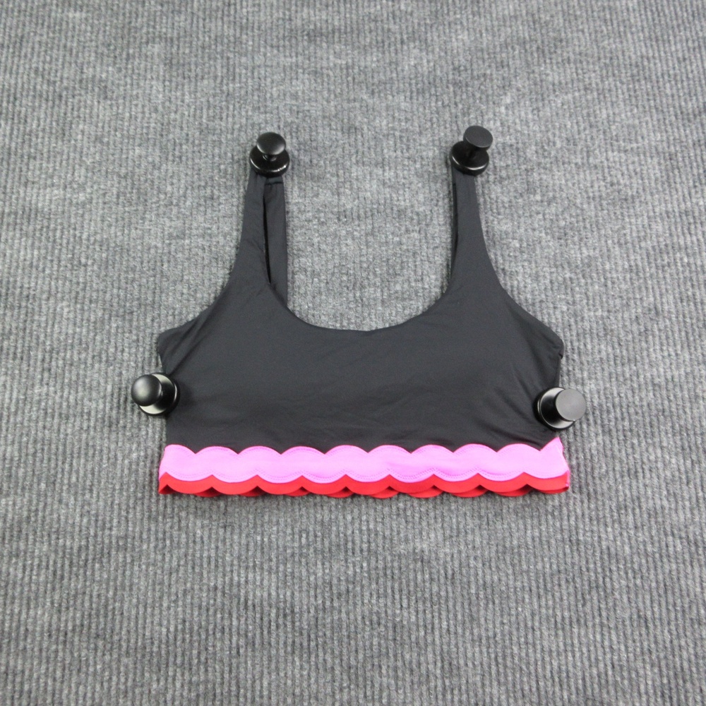 Beach Riot Bikini Top Womens L Black Pink Red Scallop Bralette Lined NWT
